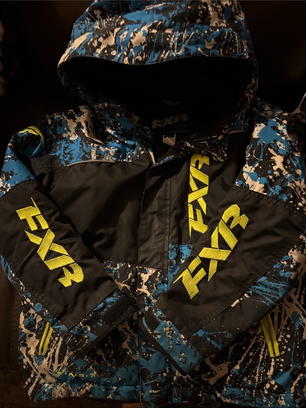 FXR Kids' Blue & Black Puffer Jacket with Neon Yellow Logo